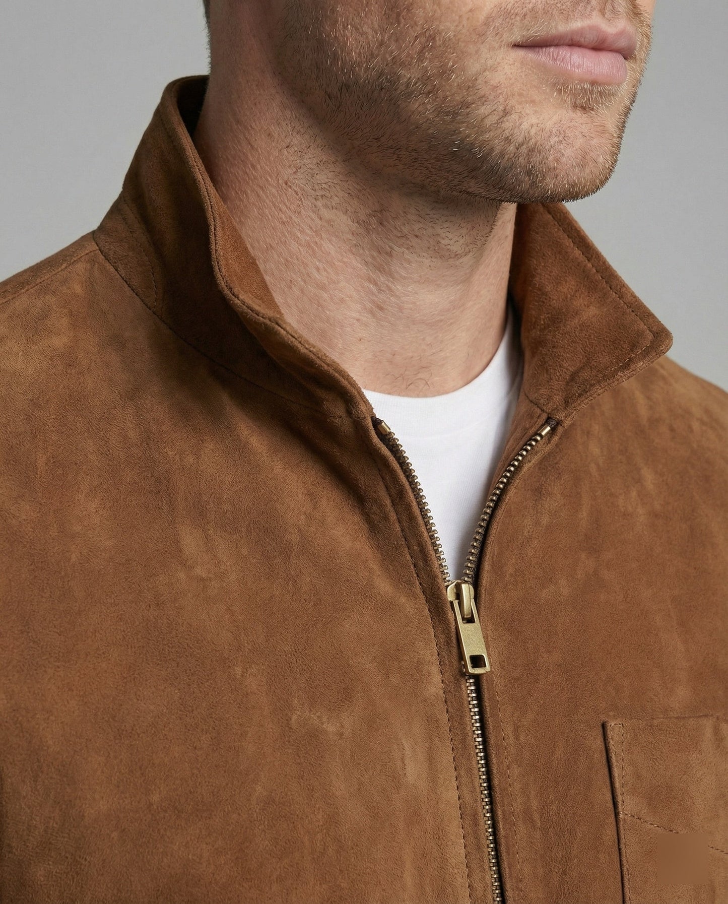 Herren Wildlederjacke Stehkragen Elegant Leder