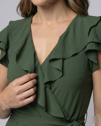 Damen Wickelkleid mit Rüschen und Taillengürtel Modern