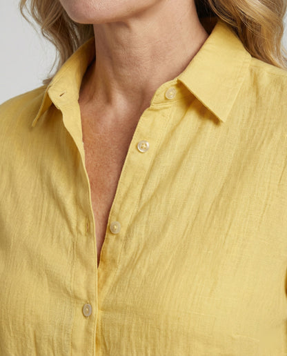 Damen Leinenbluse Lässig Sommer Knopfleiste