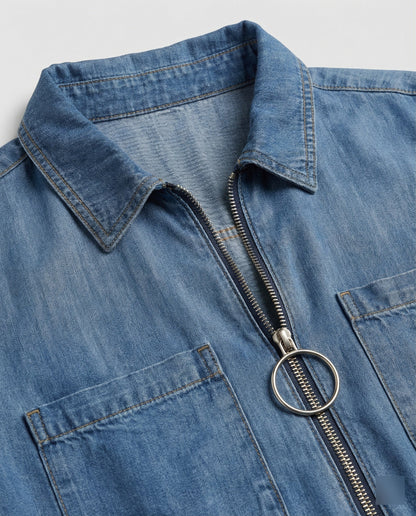 Damen Jeanskleid Reißverschluss Modern
