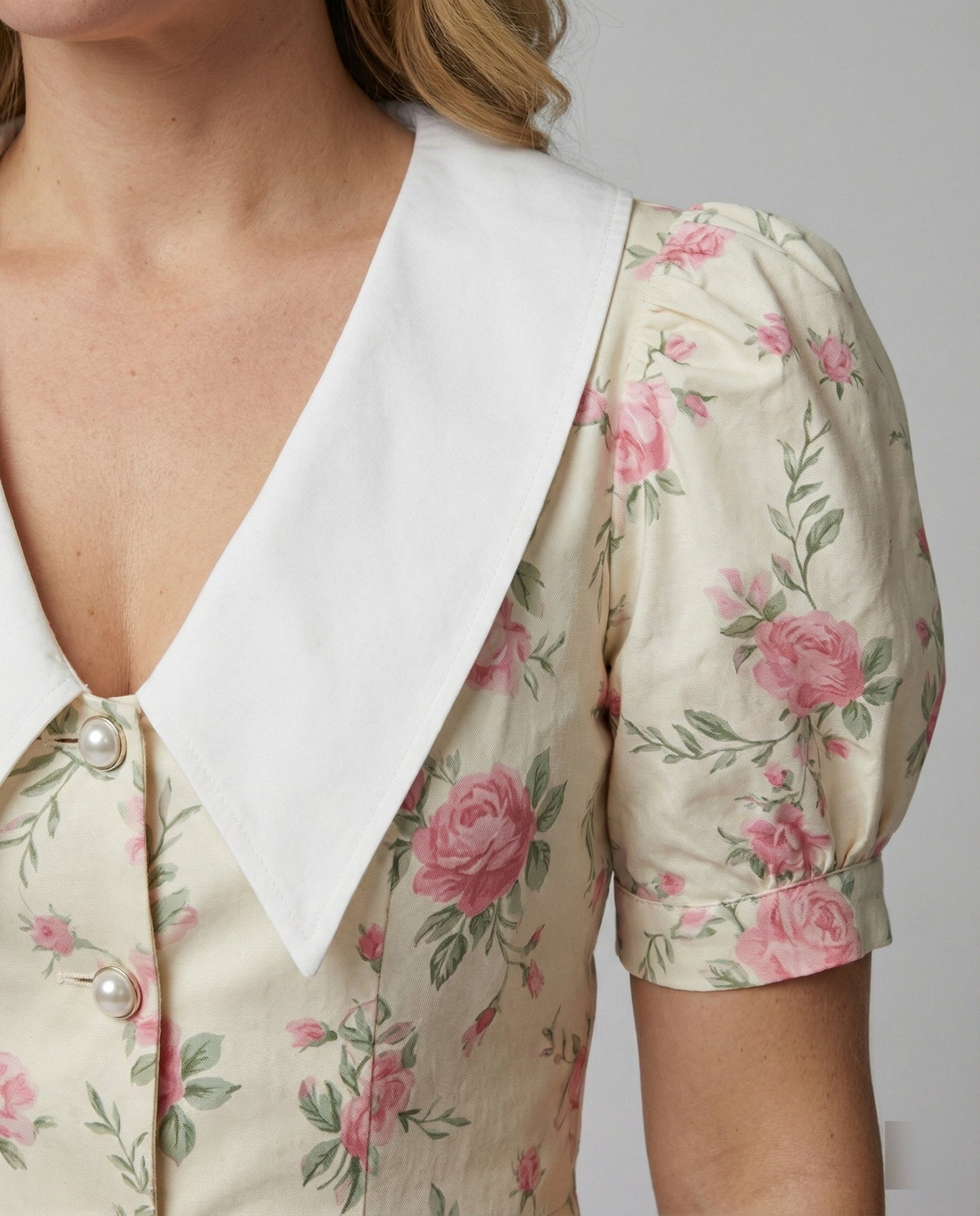 Damen Sommerkleid Blumenmuster Puffärmel