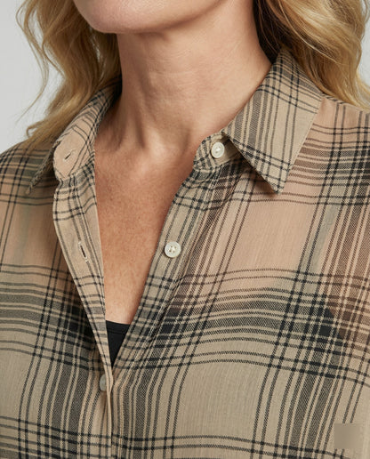 Damen Karierte Chiffon Bluse Lockerer Schnitt