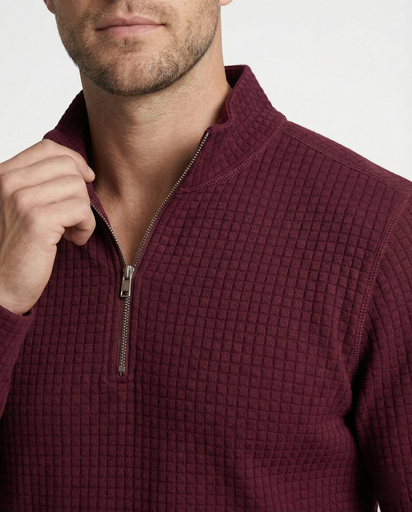 Herren Langarmshirt Stehkragen Reißverschluss Elegant