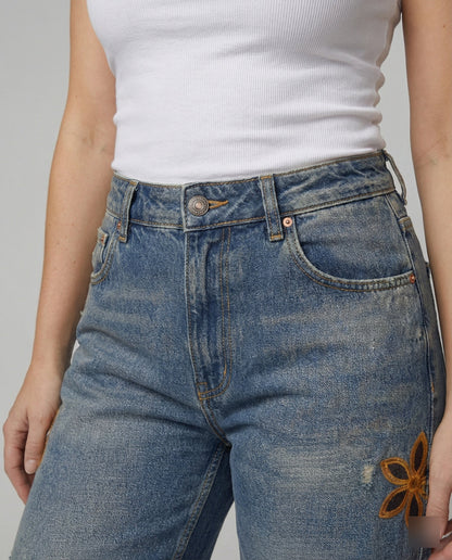 Damen Jeans Blumenmuster Bunt