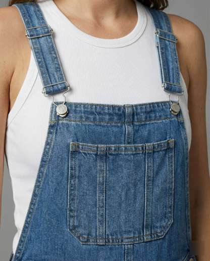 Damen Oversized Latzhose Jeans mit tiefen Taschen