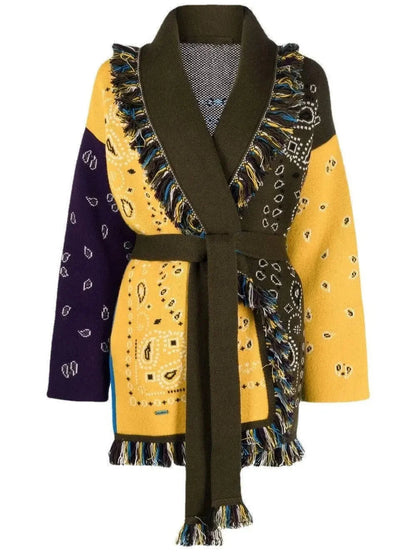 Damen Strickcardigan Warm mit Fransen und Muster