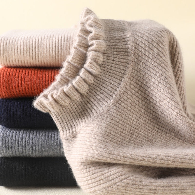 Damen Rollkragenpullover Weich Cashmere Beige - Norvielle