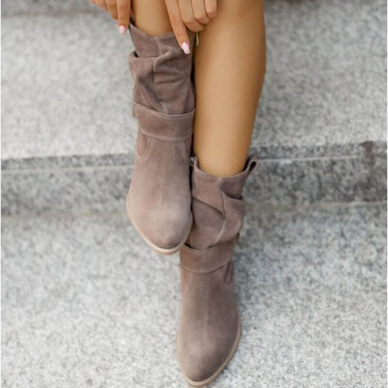 Damen Stiefeletten Niedriger Absatz Reißverschluss