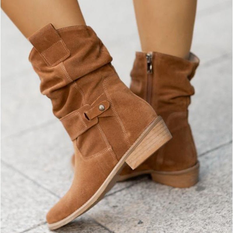 Damen Stiefeletten Niedriger Absatz Reißverschluss