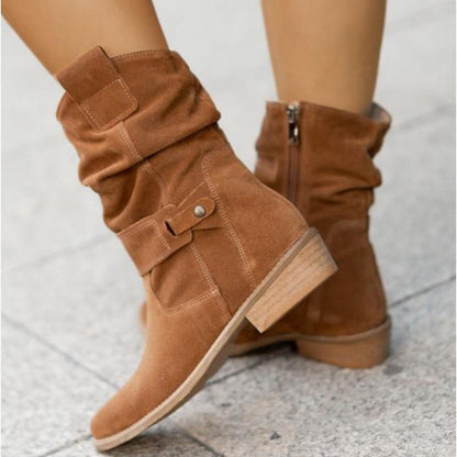 Damen Stiefeletten Niedriger Absatz Reißverschluss