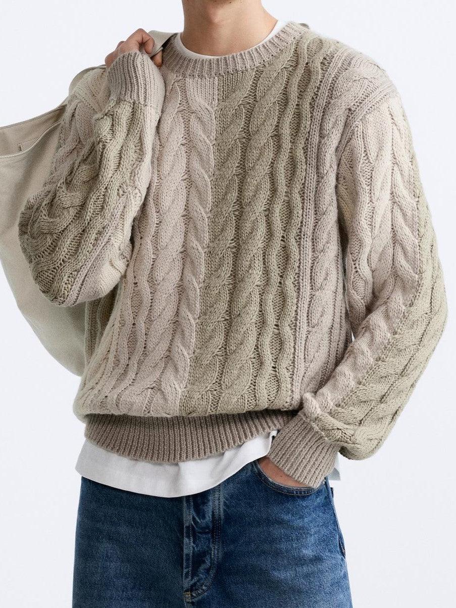 Klassischer Grobstrick-Pullover Zopfmuster Warm