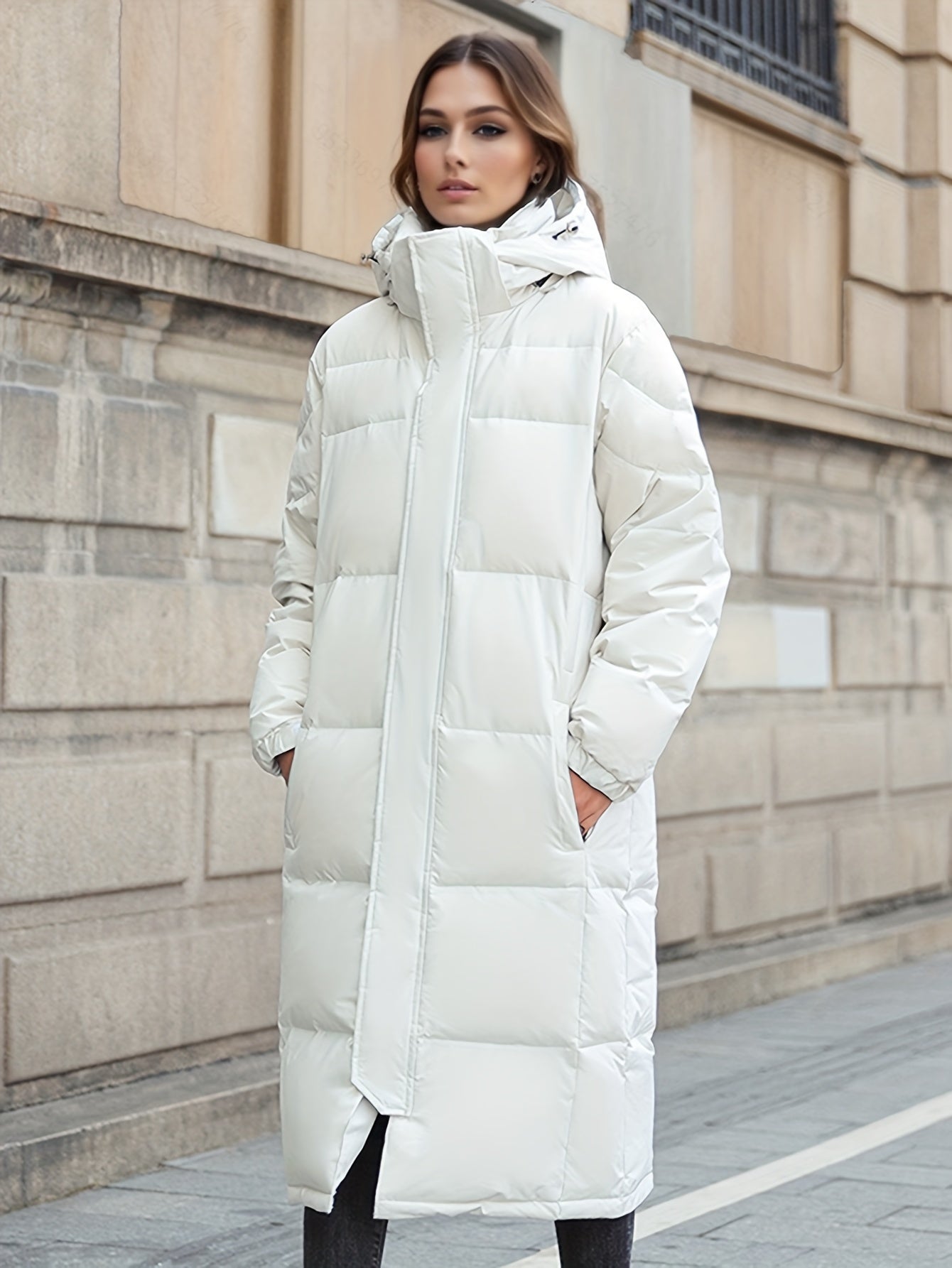 Damen Wintermantel Lang Pufferjacke Warm Kapuze