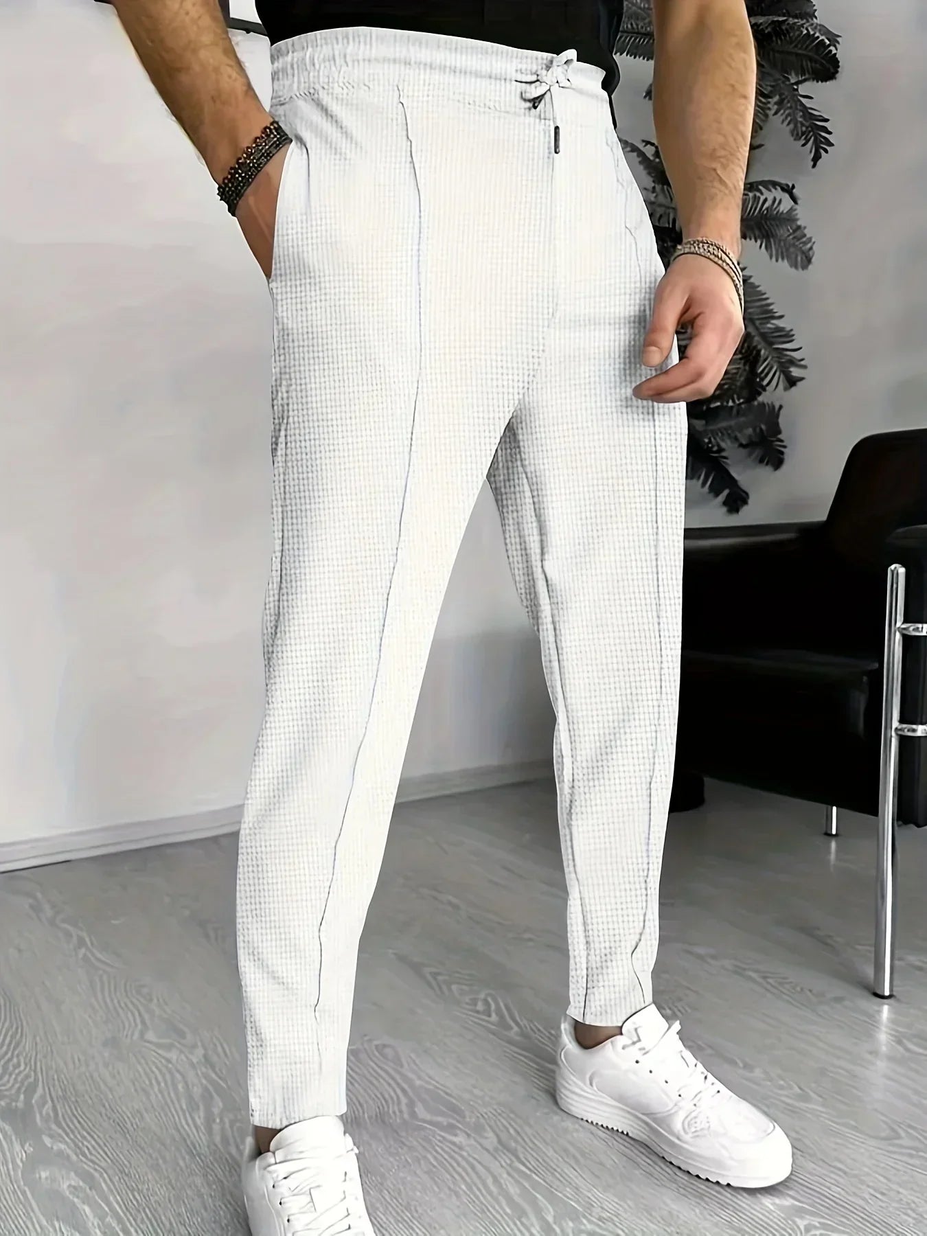 Herren Slim-Fit-Hose Karomuster Modern