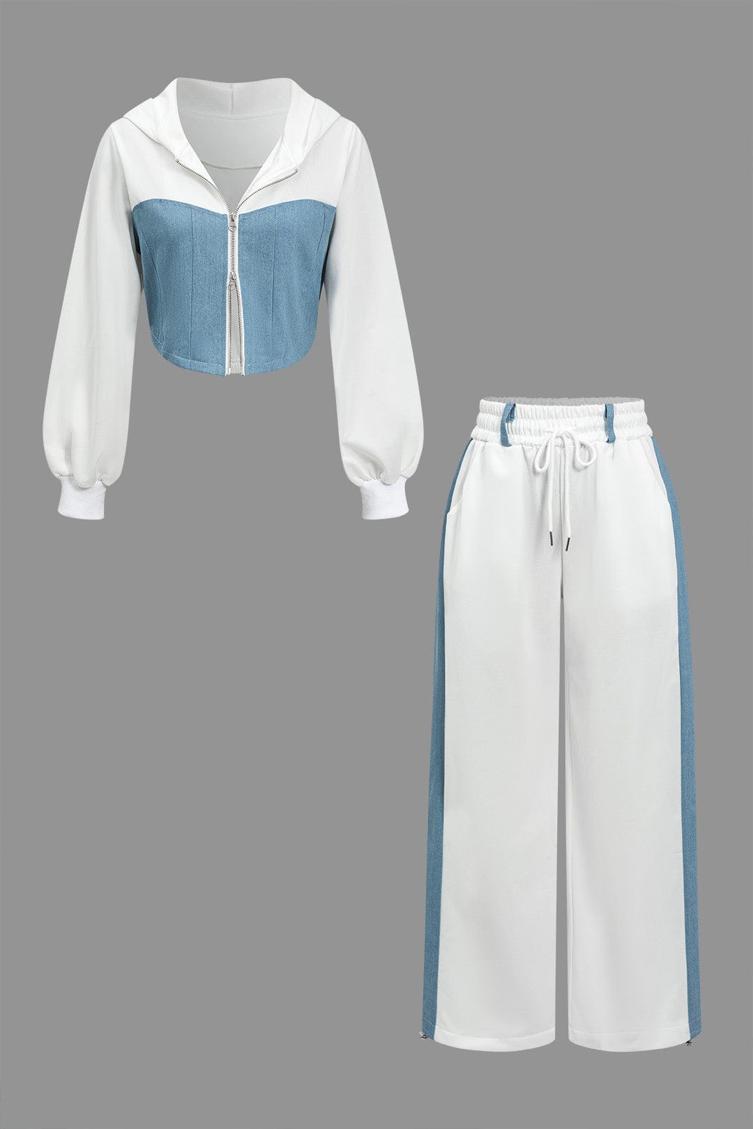 Damen Zweiteiler Denim Look Jeansoptik