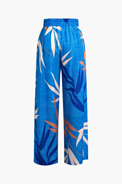 Damen Zweiteiler Baumwolle Knoten-Oberteil Bambus-Print-Hose