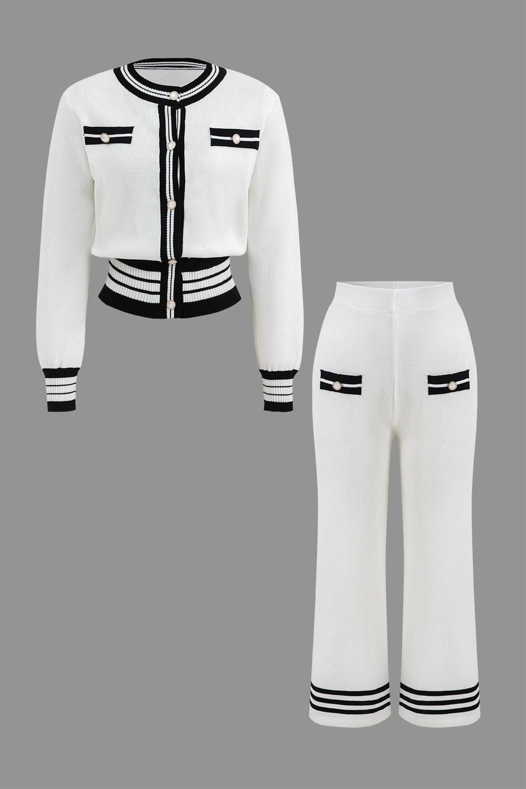 Damen Strick-Zweiteiler Cropped Cardigan Hose