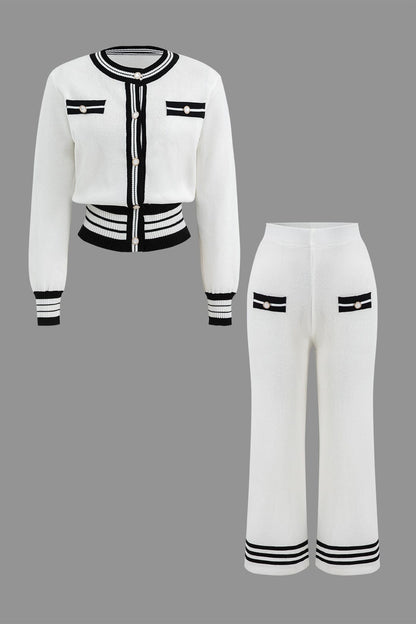 Damen Strick-Zweiteiler Cropped Cardigan Hose