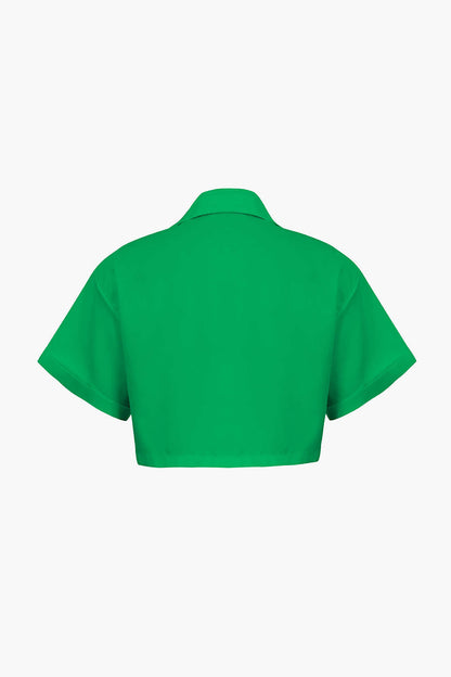Damen Kurzarmshirt Crop Modern mit Kragen