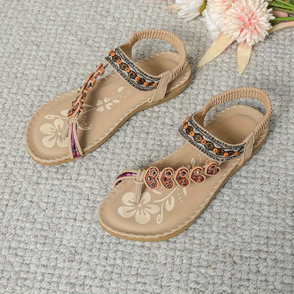 Damen Flache Sandalen Sommer Blumenriemen