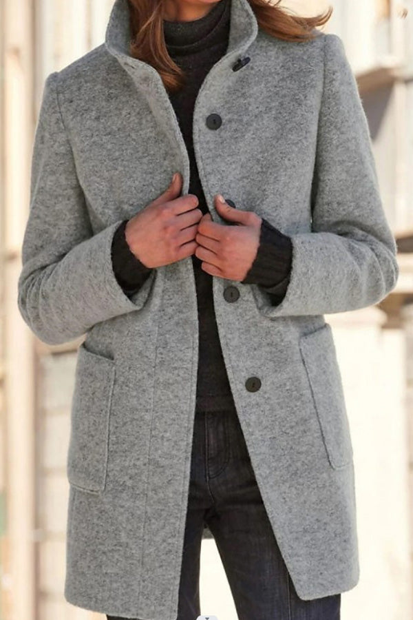 Elegante Damen Wolljacke Stehkragen Uni-Farbe
