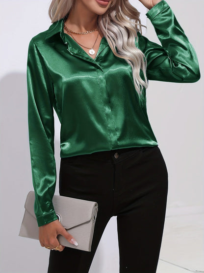 Damen Satinhemd Elegantes Langarmoberteil