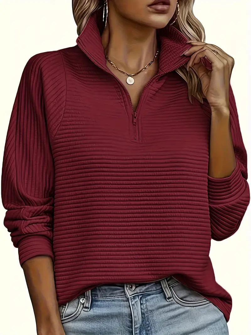 Damen Soft Pullover Mit Reißverschluss Warm