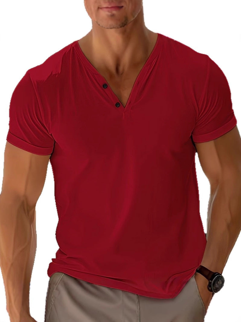 Herren T-Shirt Kurzarm V-Ausschnitt Einfarbig