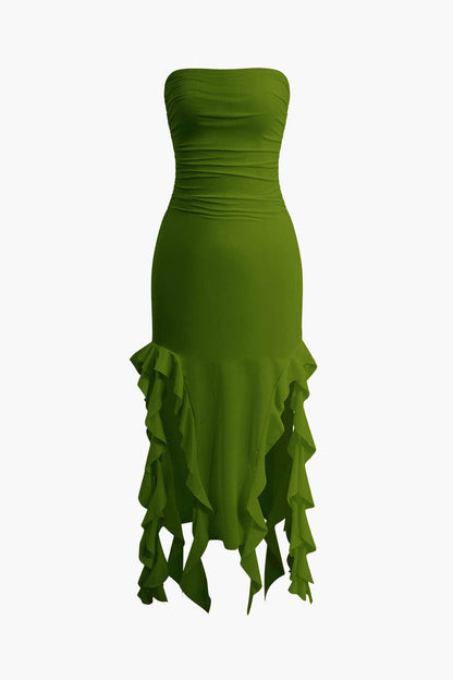Damen Maxikleid Volant Rüschen Eleganz