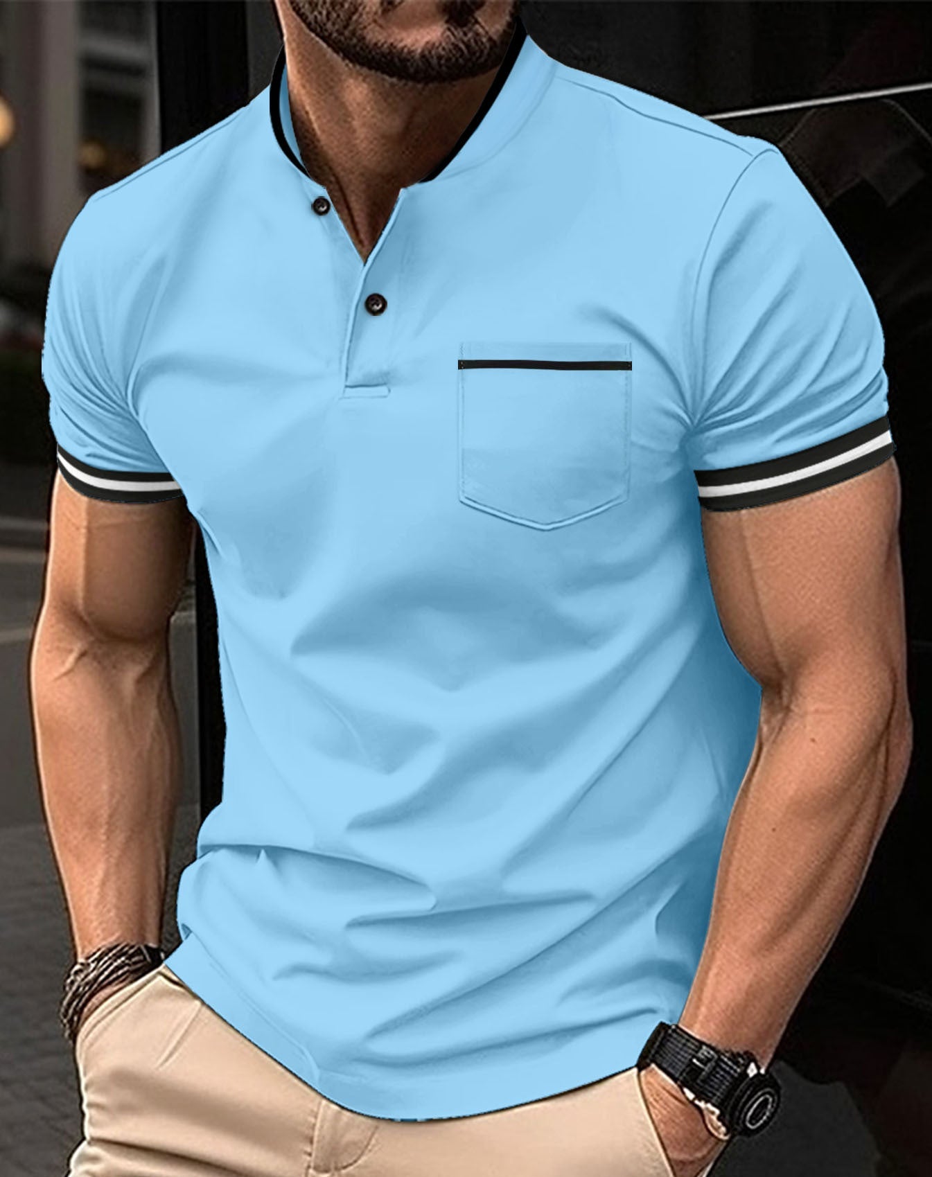 Herren Polo Blau Baumwolle Bequem