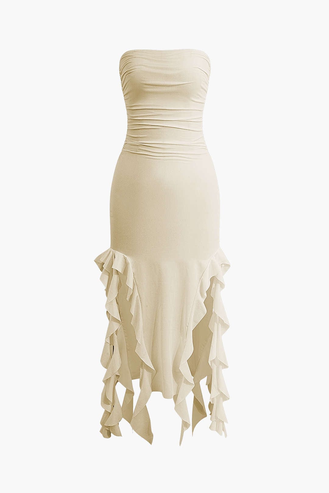 Damen Maxikleid Volant Rüschen Eleganz