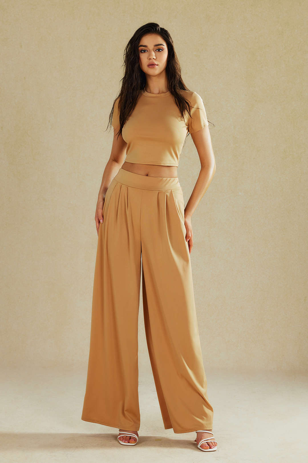 Damen Zweiteiler Set Crop Palazzo Hose