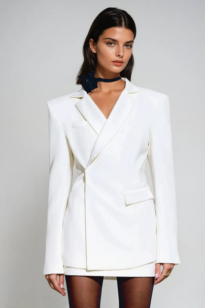 Damen Blazer Weiß Tailliert Offener Rücken - Norvielle