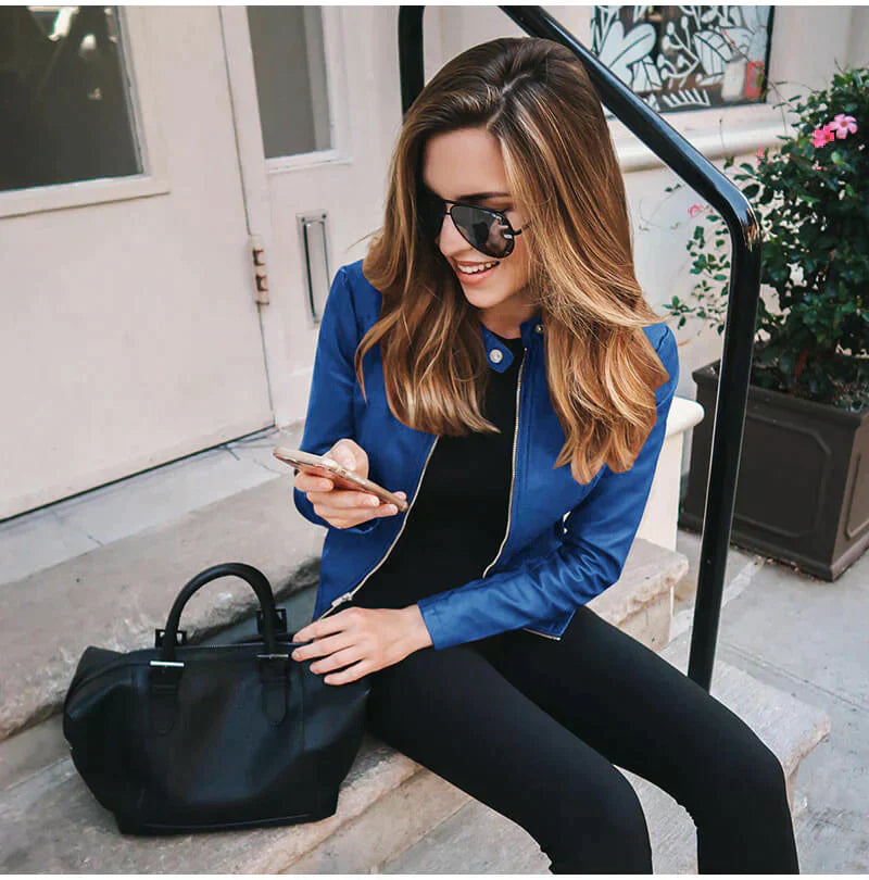 Damen Lederjacke Bikerstil Italienisch