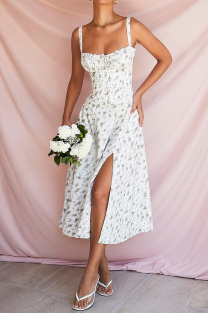 Pastellgrünes Damen-Midikleid Taillenformendes Sommerkleid