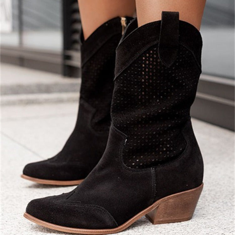 Damen Stiefel Niedrig Geschnitten Elegantes Leder Schwarz - Norvielle
