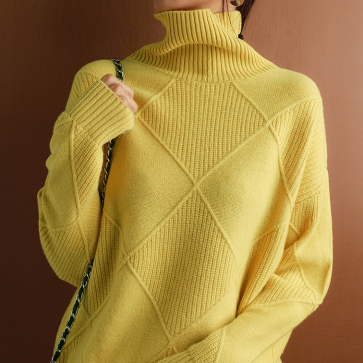 Damen Rollkragenpullover Weich Zopfmuster