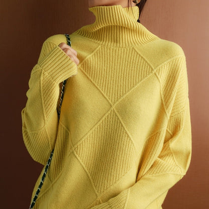 Damen Rollkragenpullover Weich Zopfmuster