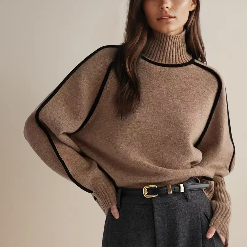 Damen Strickpullover Rollkragen Streifen Design - Norvielle
