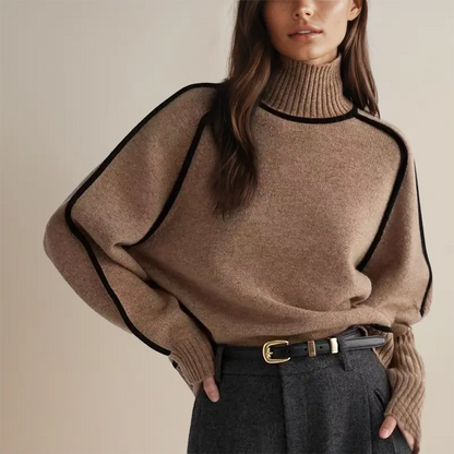 Damen Strickpullover Rollkragen Streifen Design - Norvielle