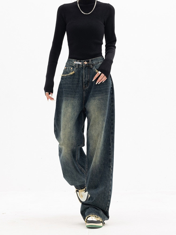 Damen Jeans Relaxed Fit aus Gewaschenem Denim