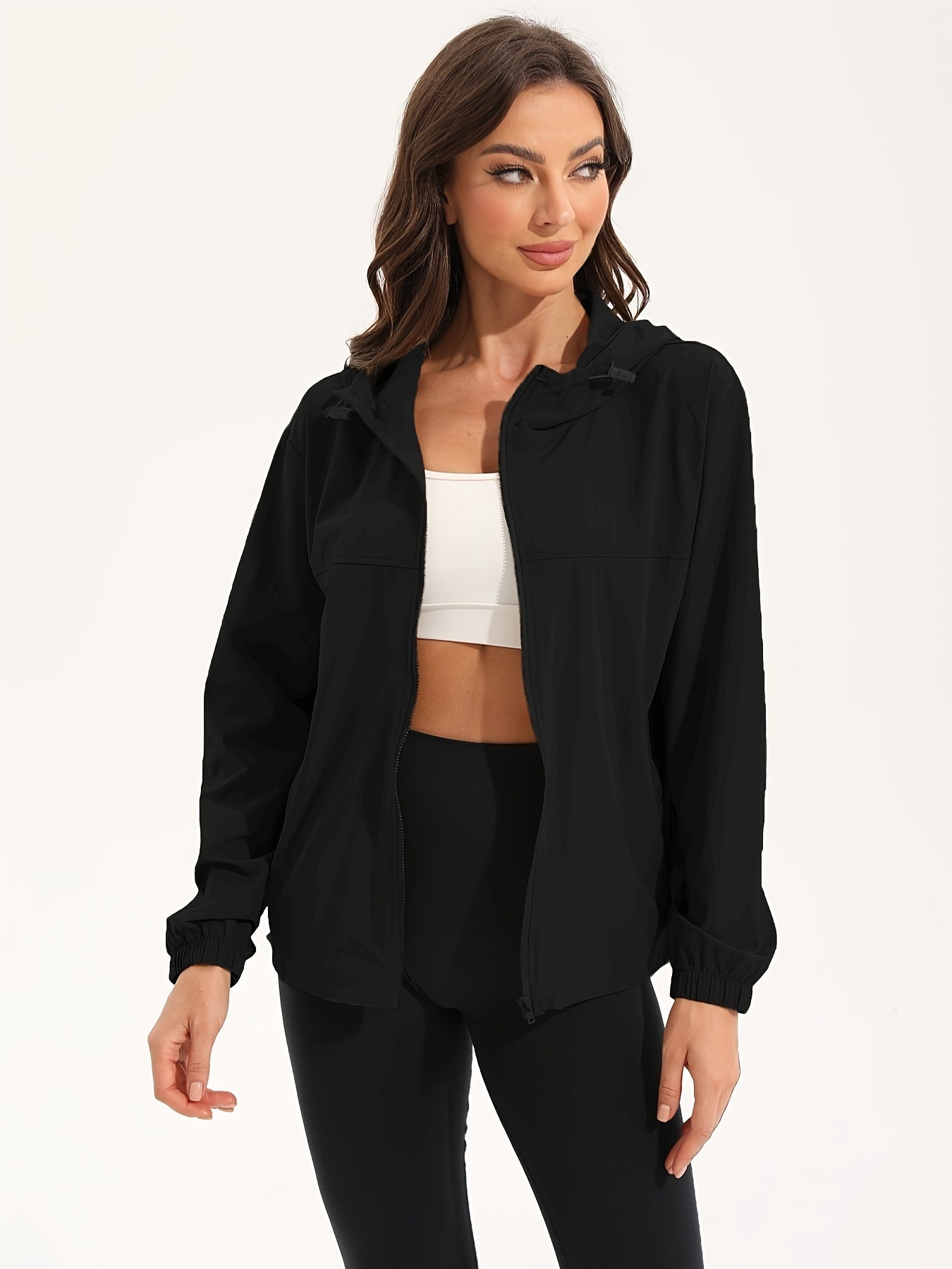 Damen Sportjacke Wasserabweisend Kapuze Schwarz - Norvielle