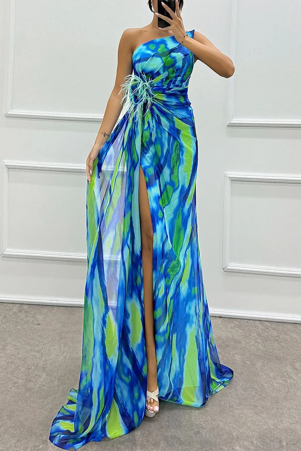 Damen Maxikleid Schulterfrei Lang Abendkleid mit Hochschlitz - Norvielle