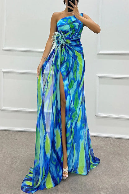 Damen Maxikleid Schulterfrei Lang Abendkleid mit Hochschlitz - Norvielle