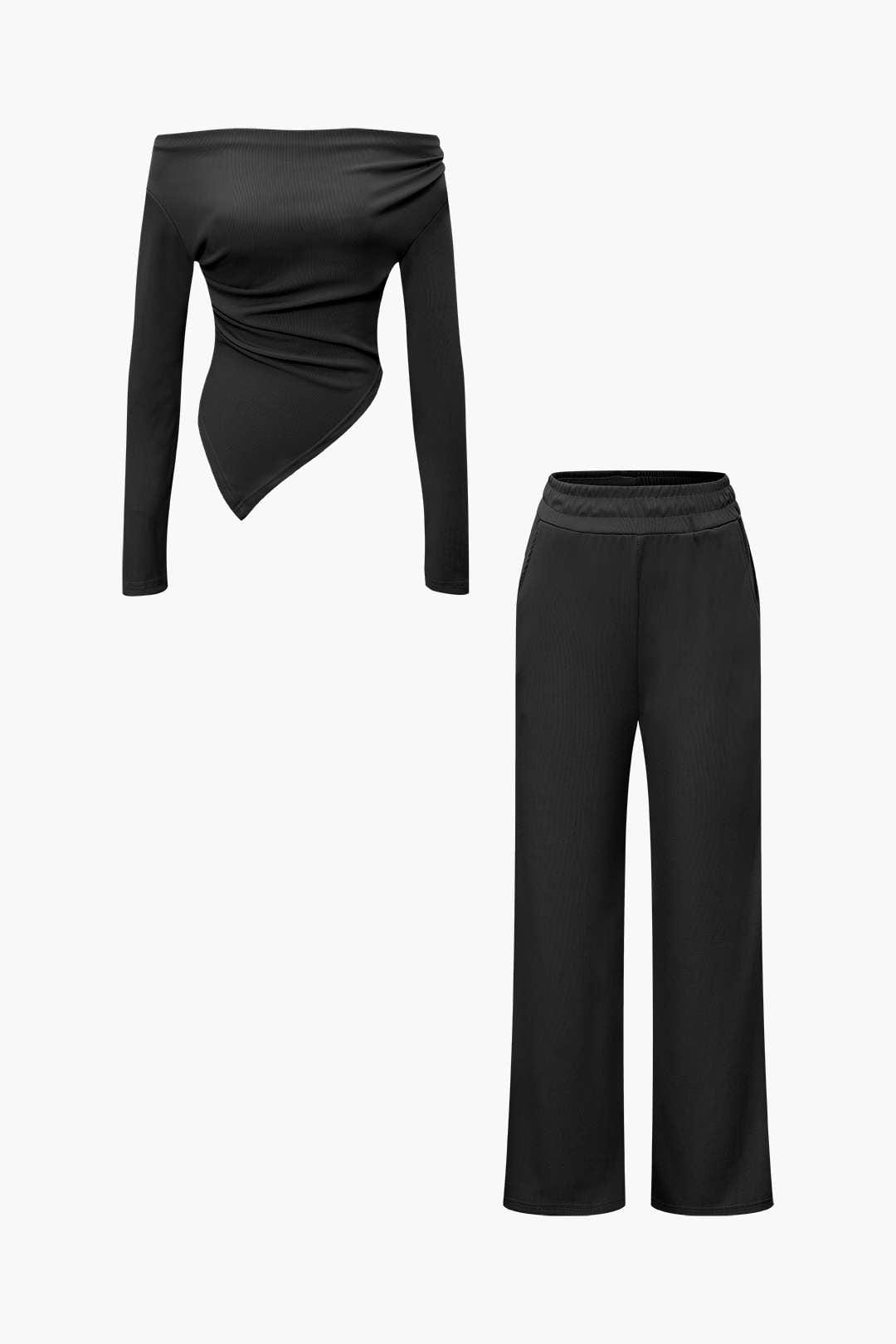 Damen Zweiteiler Asymmetrisch Weite Hosen Set