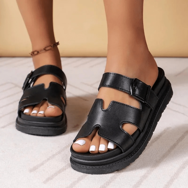 Damen Sandalen Bequem Schlicht Elegantes Leder