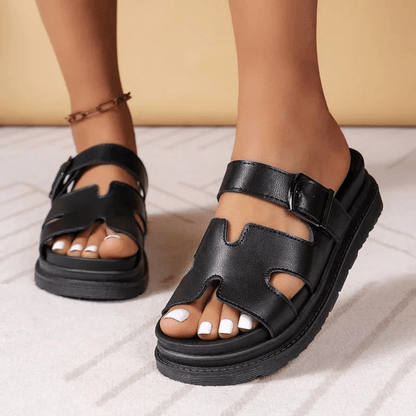 Damen Sandalen Bequem Schlicht Elegantes Leder