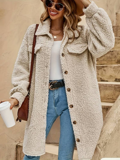 Damen Teddyjacke Weich Warm Braun