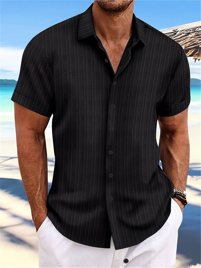 Herren Sommerhemd Kurzärmelig Gestreift Relaxed Fit