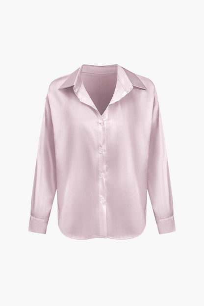 Damenbluse Langarm Seiden-Satin Elegante Bluse