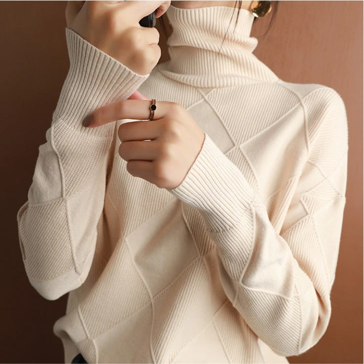 Damen Rollkragenpullover Weich Zopfmuster